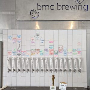 Beer taps at bmc brewing - with new additions shared on their Facebook Page. 