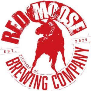 Red and white logo, "Red Moose Brewing Company, established 2020".
