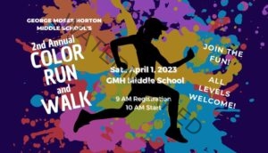 Colorful graphic promoting the George Moses Horton 2nd Annual Color Run & Walk.